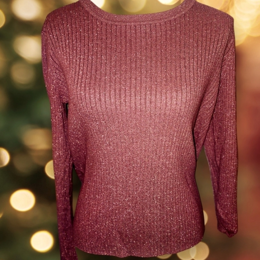 Nine West Maroon/Silver Metallic Sweater